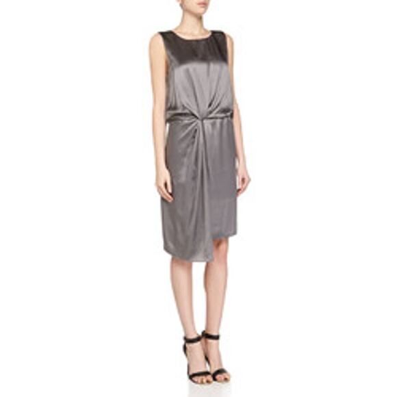 Halston Heritage Front Twist Silk Tank Dress Gunmetal Gray Silver, Medium - Picture 1 of 7